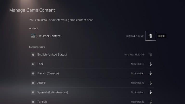 How to delete DLC and language packs on PS5